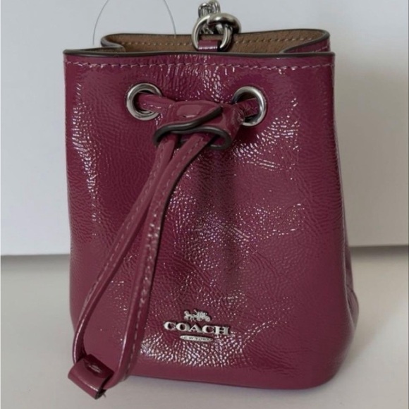 ✨ Coach Mini Bucket Bag Patent Leather in Berry – Chain Crossbody NWT - Picture 2 of 8